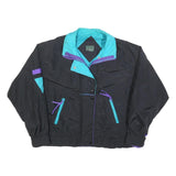 CABIN CREEK Womens Black & Turquoise Nylon Jacket S Zip Casual Retro Style