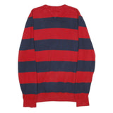 TOMMY HILFIGER Mens Red & Navy Stripe Patterned Cotton Jumper Crew Neck Basic