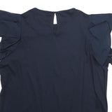 JAEGER Womens Blue Ruffle Sleeve Top M Cotton Casual Comfortable M