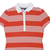 TOMMY HILFIGER Womens Red & White Stripe Short Sleeve Polo Shirt M Cotton Blend