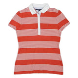 TOMMY HILFIGER Womens Red & White Stripe Short Sleeve Polo Shirt M Cotton Blend