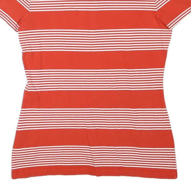 TOMMY HILFIGER Womens Red & White Stripe Short Sleeve Polo Shirt M Cotton Blend