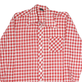 HOBBY Mens Red & White Check Shirt M Polyester Blend Casual Retro Long Sleeve