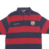 FC BARCELONA Mens Red & Navy Striped Short Sleeve Polo Shirt L Football Fanwear