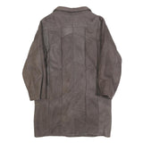 Womens Grey Leather Button Jacket S Woven Classic Outerwear Long Sleeve