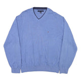 TOMMY HILFIGER Mens Blue Cotton Blend Plain V-Neck Basic Knit XL Jumper
