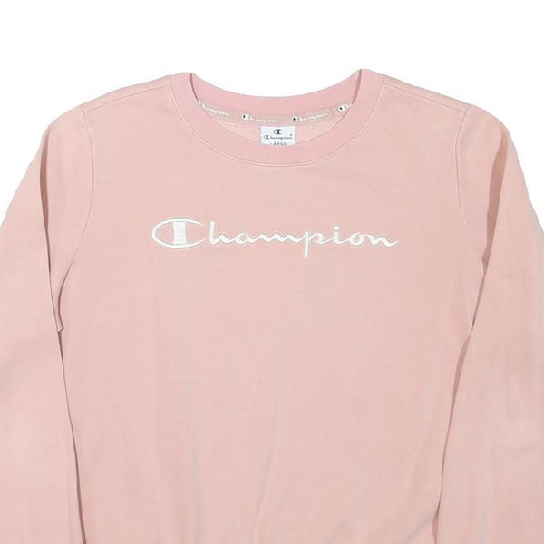 CHAMPION Womens Pink Crew Neck L Cotton Blend Sweatshirt Logo Long Sleeve