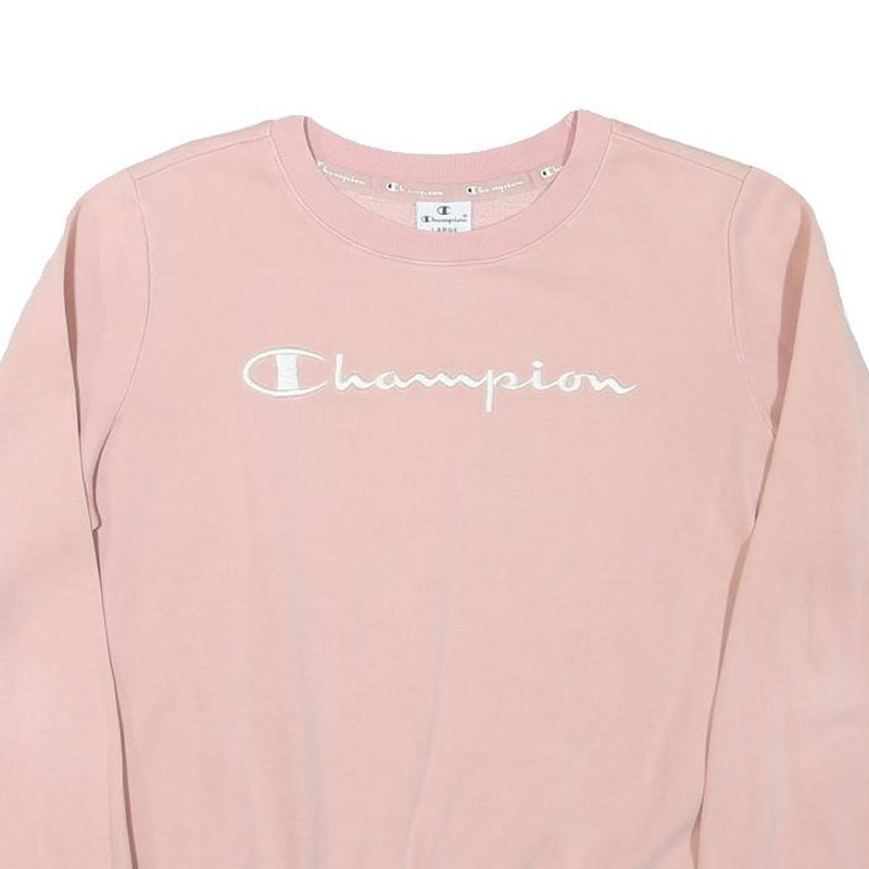 CHAMPION Womens Pink Crew Neck L Cotton Blend Sweatshirt Logo Long Sleeve
