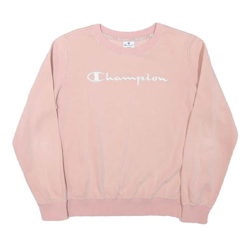 CHAMPION Womens Pink Crew Neck L Cotton Blend Sweatshirt Logo Long Sleeve