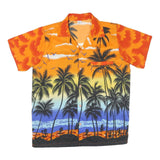 Mens Orange & Black Tropical Palm Print Short Sleeve Shirt M Summer Beachwear
