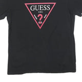 GUESS Womens Black Red Graphic T-Shirt L Short Sleeve Crew Neck Cotton Blend