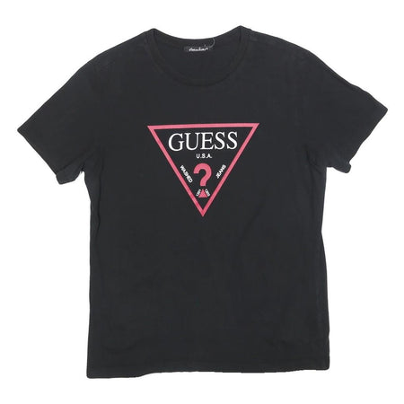 GUESS Womens Black Red Graphic T-Shirt L Short Sleeve Crew Neck Cotton Blend
