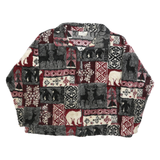 BLACK MOUNTAIN Womens Burgundy Grey White Patterned Jumper 1/4 Zip Pullover L