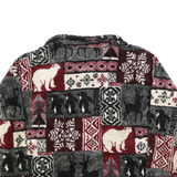 BLACK MOUNTAIN Womens Burgundy Grey White Patterned Jumper 1/4 Zip Pullover L