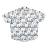 NATURAL ISSUE Mens Blue & Cream Cotton Blend Short Sleeve Shirt L Casual Summer