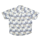 NATURAL ISSUE Mens Blue & Cream Cotton Blend Short Sleeve Shirt L Casual Summer