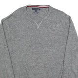 TOMMY HILFIGER Mens Grey Cotton Blend Patterned Crew Neck Basic Knit XL Jumper