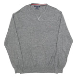 TOMMY HILFIGER Mens Grey Cotton Blend Patterned Crew Neck Basic Knit XL Jumper
