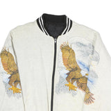 Mens White Cotton Blend Bomber Jacket M Eagle Print Zip Closure