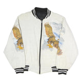 Mens White Cotton Blend Bomber Jacket M Eagle Print Zip Closure