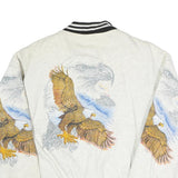 Mens White Cotton Blend Bomber Jacket M Eagle Print Zip Closure