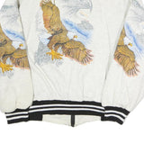Mens White Cotton Blend Bomber Jacket M Eagle Print Zip Closure