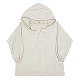Womens Cream Hooded Pullover L Lace-Up Hoodie Patch Detail Casual