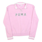 PUMA Womens Pink & White Half Zip UK 8 Cotton Blend Casual Sweatshirt Pullover