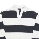SUPERDRY Womens Black & White Striped Long Sleeve Polo Shirt UK 6 Cotton Blend