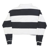 SUPERDRY Womens Black & White Striped Long Sleeve Polo Shirt UK 6 Cotton Blend