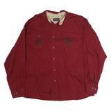 WRANGLER Mens Red Long Sleeve Cotton Shirt 2XL Skull Patch Casual Workwear