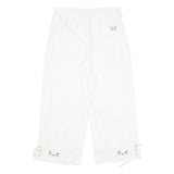 Womens Relaxed White Cotton Blend Crop Trousers W28 L23 Embroidered Butterfly