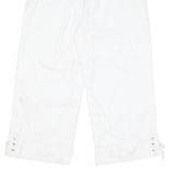 Womens Relaxed White Cotton Blend Crop Trousers W28 L23 Embroidered Butterfly
