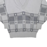 Mens Grey Patterned Wool Blend Jumper V-Neck Basic Knit M Stylish Comfortable