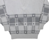 Mens Grey Patterned Wool Blend Jumper V-Neck Basic Knit M Stylish Comfortable