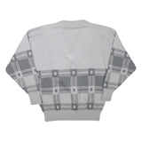 Mens Grey Patterned Wool Blend Jumper V-Neck Basic Knit M Stylish Comfortable