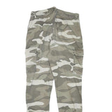 DENIM COLLECTION Mens Cotton Blend Grey Camouflage Relaxed Cargo Trousers W26