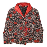 MINIYE Womens Black & Red Asian Inspired Button Jacket L Polyester Blend Floral