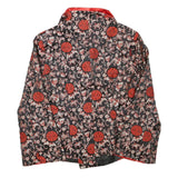 MINIYE Womens Black & Red Asian Inspired Button Jacket L Polyester Blend Floral