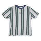 GUESS Mens Grey & Green Striped T-Shirt S Short Sleeve Crew Neck Cotton Blend