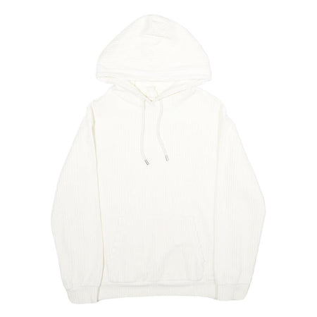 H&M Mens White Corduroy Hoodie M Casual Pullover Drawstring Hooded Sweatshirt
