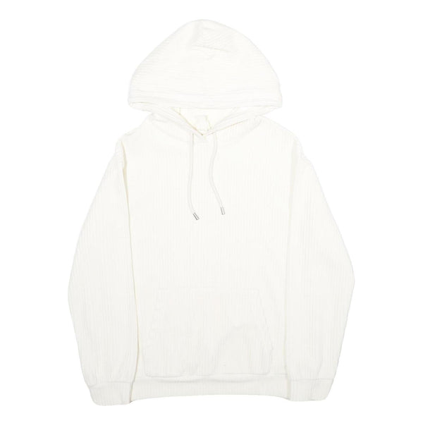 H&M Mens White Corduroy Hoodie M Casual Pullover Drawstring Hooded Sweatshirt