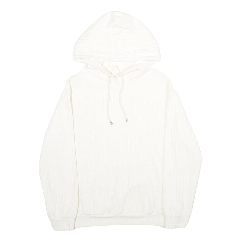 H&M Mens White Corduroy Hoodie M Casual Pullover Drawstring Hooded Sweatshirt
