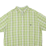 CHAPS Mens Green Check Shirt XL Cotton Blend Button Collar Short Sleeve Casual