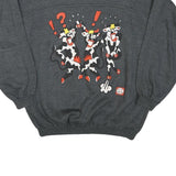 THE BEST Mens Grey Sweatshirt S Cartoon Print Cotton Blend Crew Neck Long Sleeve