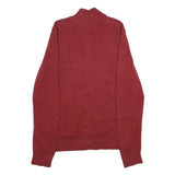 TOMMY HILFIGER Mens Red Jumper Patterned Full Zip Crew Neck Basic Knit L Cotton