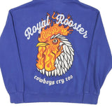 PULL & BEAR Mens Blue Hoodie M Royal Rooster Print Cotton Blend Pullover