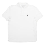 NAUTICA Mens White Short Sleeve Plain L Cotton Blend Polo Shirt Classic Fit