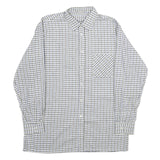 Mens White Blue Check Cotton Shirt M Classic Button Collar Long Sleeve