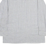 Mens White Blue Check Cotton Shirt M Classic Button Collar Long Sleeve